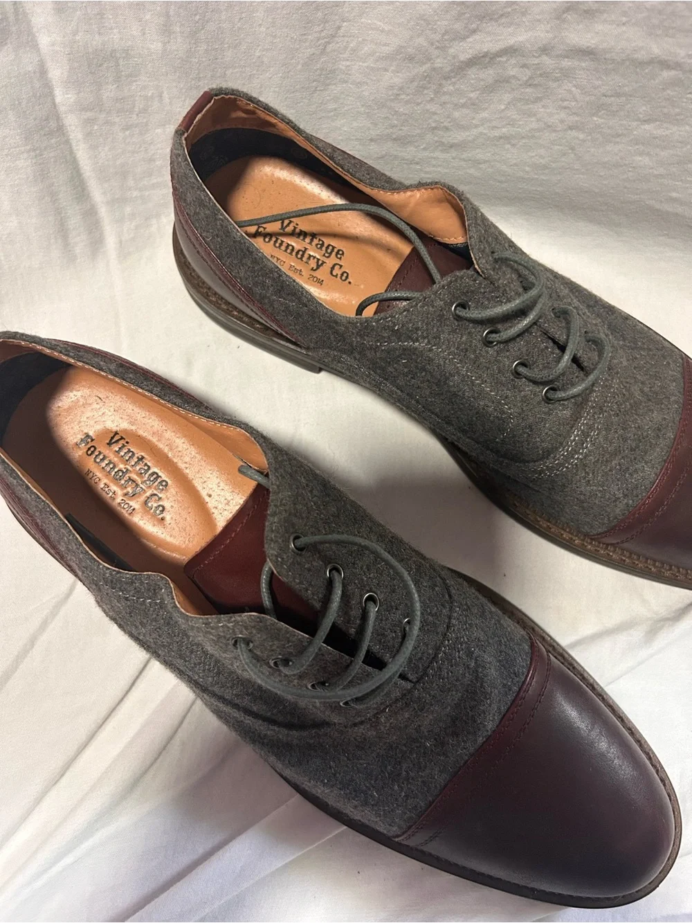 Vintage Foundry Co. Men's Two-Tone Gray and Burgundy Cap-Toe Oxfords